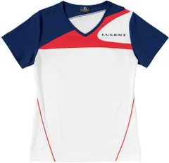 ルーセント LUCENT テニス Ladies ゲームシャツ 襟なし ホワイト 白 女性用 半袖Tシャツ 吸汗速乾 UVカット Vネック 日焼け対策 着替え 試合着 練習着 移動着 トップス  XLH2250 ホワイト