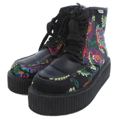 ヨースケ YOSUKE 厚底レースアップブーツ サイドジップ 和柄 23.5cm 黒系 /UO