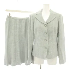 レリアン Leilian オリジナル ORIGINAL スーツ セットアップ 上下 テーラードジャケット シングル スカート ひざ丈 フレア ツイード 麻 リネン混 9 水色 ライトブルー /YT