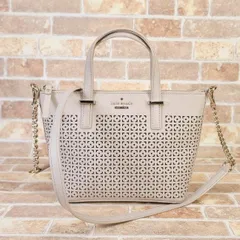 ケイトスペード ☆ パンチング レザー 2WAY ハンドバッグ ベージュ系 ショルダーバッグ 自立OK kate spade new york