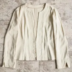 レリアン Leilian ☆ ノーカラー ジャケット 9号 ベージュ系 春夏用 イタリア製生地 薄手