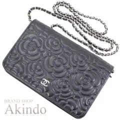 【新品同様】シャネル バッグ チェーンウォレット ショルダーバッグ カメリア ココマーク 黒 ブラック シルバー金具 レザー 革 レディス CHANEL ミニショルダー ミニバッグ ショルダー bag ブランド 定番 人気 プレゼント ギフト