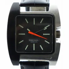 ディーゼル DIESEL 腕時計 ウォッチ クォーツ スクエア ロゴ 黒文字盤 レザーベルト シルバー色 DZ-1092 ■GY18 /MQ