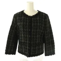 レキップヨシエイナバ L'EQUIPE YOSHIE INABA ツイードジャケット ノーカラー 38 ブラック /HK ■OS