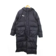 プーマ PUMA TT ESS プロ ロングダウンコート ベンチコート フルジップ フーディ ロゴ刺繍 サッカー スポーツ XL 黒 ブラック 654984 /MN11 ■GY13