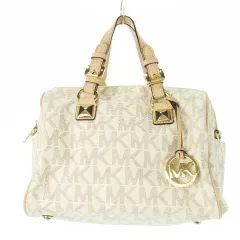 マイケルマイケルコース Michael michael kors ハンドバッグ ミニボストン 2way ショルダーバッグ PVC レザー 革 MKシグネチャー チェーン ロゴ ベージュ /CK20 ■GY18