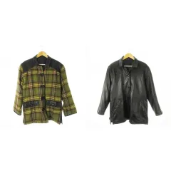 ピエールバルマン Pierre Balmain リバーシブル ラムレザージャケット 革ジャン ウール チェック ロゴ刺繍 M 黒 ブラック 緑 グリーン /CK4 ■GY44