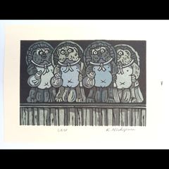 真作]創作版画 西嶋勝之先生木版画「かたしぐれ」サインあり 無限定