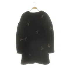 ザラ ZARA ビジュー フェイクファー ノーカラーコート アウター XL 黒 /CX ■OS