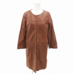 スタニングルアー STUNNING LURE ノーカラーコート ジャケット 水牛 バッファロー レザー ミドル丈 茶 ブラウン 38 M /HO● 0104 ■GY01