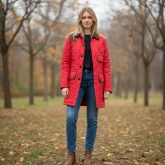 Ralph Lauren ラルフローレン キルティングジャケット コート コーデュロイ切り替え レッド サイズ7 美品