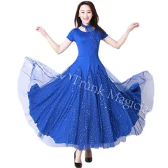 【新品未使用】プロ仕様 競技用 モダンダンスワンピース ワルツフルスカート 社交ダンスドレス 社交ダンスロングドレス 競技会用ステージ衣装 CWF1205P673