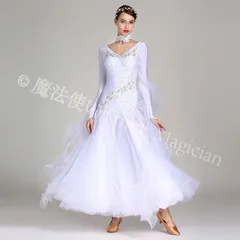 【新品未使用】豪華モダンダンスドレス HB195 ロング丈 社交ダンス ワルツドレス 競技会用ドレス 発表会 衣装 華やかフリル スパンコール装飾 7色展開 パーティードレス 撮影用 ステージ衣装 コスチューム ハロウィン イベント用 CWF1205P520