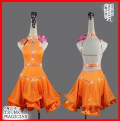 【新品未使用】お得 ラテンワンピースドレス 社交ダンス衣装 ベルト付 オーダーメイド CWF1205P552