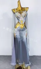【新品未使用】ベリーダンス オリエンタル衣装 シルバー セットアップ オーダーメイド CWF1205P012