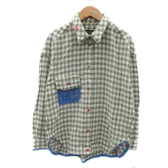 メルシーボークー mercibeaucoup カジュアルシャツ 長袖 ダブルカラー ギンガムチェック柄 レース 麻 リネン混 オーバーサイズ 1 ベージュ 白 ホワイト /YS35のサムネイル