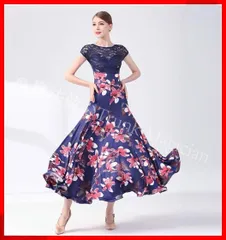 【新品未使用】全新未使用 花柄スタンダードドレス?ワンピース練習着☆発表会、デモ、ダンスパーティにも CWF1205P572