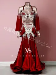 【新品未使用】赤　レッド　オリエンタル　ベリーダンス衣装 オーダーメイド　インナーパンツ付き CWF1205P033