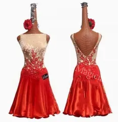 【送料無料】テンワンピース ラテンドレス 刺繍 レッド S-Mサイズ CWF1205P251