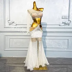 【新品未使用】ベリーダンス オリエンタル衣装 3点セット 透けます ホワイトオーダーメイド   オーダーメイド ステージ衣装 CWF1205P170