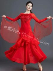 TAKADANCE タカダンス 高級 社交ダンス 衣装 モダンドレス 光沢 赤 TAKA DANCE タカダンス 高級 社交ダンス 衣装 モダンドレス 光沢 赤