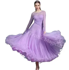 【新品未使用】【プロ仕様】競技会/舞台用 モダンスタイルドレス  社交ダンスウェア 社交ダンスドレス 長袖 社交ダンス 練習着ワンピース 競技会用フレアスカートワンピース 社交ダンス衣装 舞台演出用 CWF1205P580