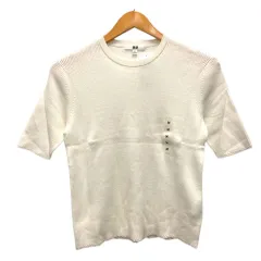 ユニクロ UNIQLO ニットソー カットソー クルーネック コットン リブ 五分袖 M 白 オフホワイト