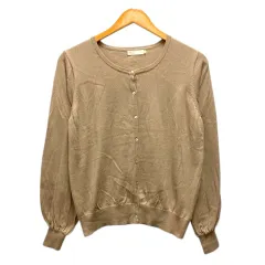 アースミュージック&エコロジー EARTH MUSIC & ECOLOGY カーディガン クルーネック コットン 無地 長袖 M ベージュ