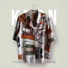 昭和レトロ総柄シャツ　半袖総柄シャツ　ヴィンテージシャツ　ヴィンテージブラウス　レトロ柄シャツ　古着