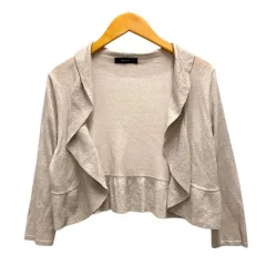 コムサイズム COMME CA ISM ニットカーディガン ボタンレス ラメ糸 ショート丈 七分袖 M ベージュ