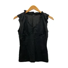 アナイ ANAYI カットソー ノースリーブ Vネック 無地 フリル コットン混 15628-85-95-380 38 黒 ブラック