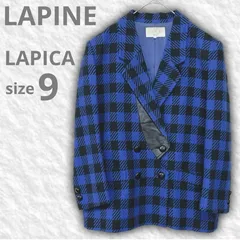 【即決ご希望額はコメントへ】 美品　LAPINE　ラピーヌ　LAPICA　ラピカ　カシミヤ混　ウール　ツイル　テーラード ジャケット　ダブル　千鳥格子柄　チェック　ブルー　ブラック　９　Ｍ　秋　冬　カシミア　バイカラー　ヴィンテージ　レトロ調　昭和レトロのサムネイル