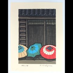 真作]創作版画 西嶋勝之先生木版画「かたしぐれ」サインあり 無限定