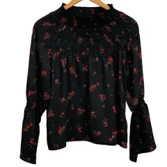 ページボーイ PAGE BOY 長袖 カットソー トップス 花柄 F 黒 ブラック