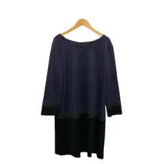 コムサデモード COMME CA DU MODE チュニック ワンピース 7分袖 丸首 総柄 15 ネイビー グレー 黒 ブラック