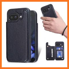 【新品】 for Google Pixel 9A ケース スタンド機能 ICカード収納 カード収納 シンプルなレトロなファッション、防水と防汚、多機能財布収納（黒） 1