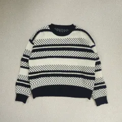 (F)レディース ボーダー柄 ストライプ ルーズフィット ウィンター ニット