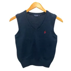 ラルフローレン RALPH LAUREN ニットベスト Vネック コットン ワンポイントロゴ 刺繍 120 紺 ネイビー