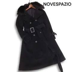 NOVESPAZIO ノーベスパジオ 秋冬 ブルーフォックス ファー♪ ウール アンゴラ トレンチ コート Sz.36 レディース 黒 日本製のサムネイル