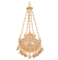 【新着商品】デザイナー ブライダル ジュエリー 強化 ヘッド 吊り下げ フェイクパール Jhoomer ルック クンダン ムガル インディアン ゴールドトーン インディアン 手作り フローラル マジカル 女性用 プリティ ボリウッド Touchstone