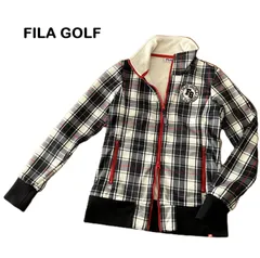【FILA GOLF/フィラゴルフ】ジップアップ ジャケット チェック柄 ゴルフウェア 裏起毛 裏フリース 長袖 黒系 ブラック系  ウォーキング アウトドア（中古）