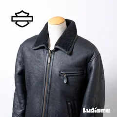 ハーレーダビッドソン HARLEY DAVIDSON シープスキン レザージャケット ブラック M メンズ 羊革 ボアジャケット ライダースジャケット ムートンジャケット アウター USED