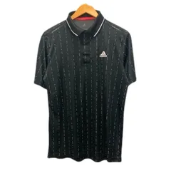 アディダス adidas ポロシャツ カットソー スポーツウェア ワンポイントロゴ ストライプ 半袖 0 黒 ブラック