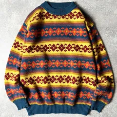 90s イタリア製 BENETTON 総柄 シェットランド ウール ニット セーター M / 90年代 オールド ベネトン マルチカラー