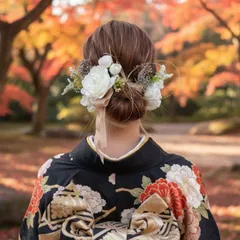 ●成人式髪飾り 振袖　和装　着物　結婚式　袴　水引き　リボン　ナチュラル造花