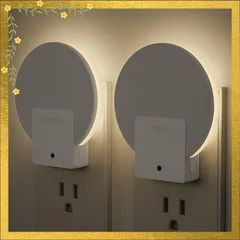 Lyridz センサーライト 室内 コンセント バックライト型 常夜灯 明暗センサー 明るさ調節可 足元灯 夜間常時点灯 ナイトライト 省エネ 玄関 廊下 段階 洗面台 電球色 (2個入り) 1