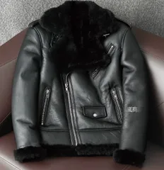 本物ムートン レザー × ファー一体型 メンズ本革ジャケット 冬用加厚 ライダースタイル スリムフィット ファッションファーコート