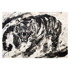 岸駒「猛虎図」佐伯岸駒 動物画 掛軸 掛け軸 茶掛 日本画 肉筆 乕 絵画