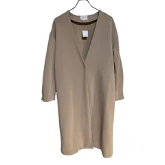 ZM1653 grove グローブ ロング コート ノーカラー ジャケット ベージュ シンプル レディース M