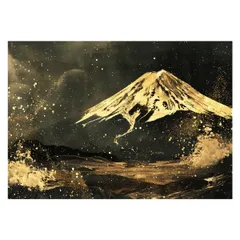 【A0サイズ（約84x119cm）】【lh-poster-4177】和風　金の富士 金運 ゴールド 山 富士山 ふじさん 横ポスター ご利益 運気 グッズ アイテム 開運 インテリア  レトロ